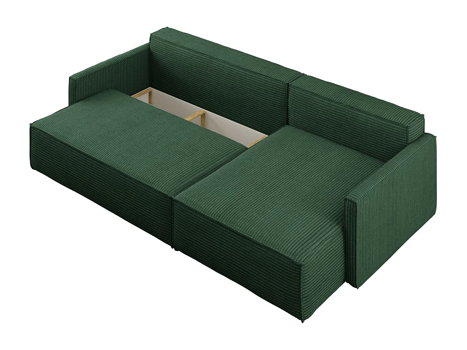 Canapé-lit Carlos, canapé d'angle en L avec fonction couchage et coffre de lit, tissu Poso Green, droite