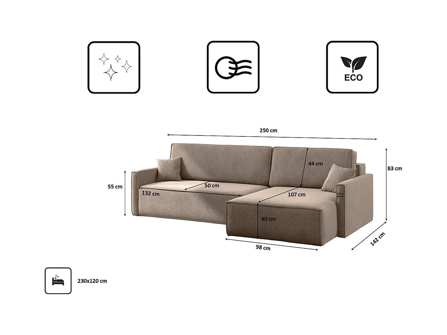 Schlafsofa Carlos L-Form, Ecksofa Mit Bettkasten Und Schlaffunktion Stoff Salvador Rechts Dunkelbeige