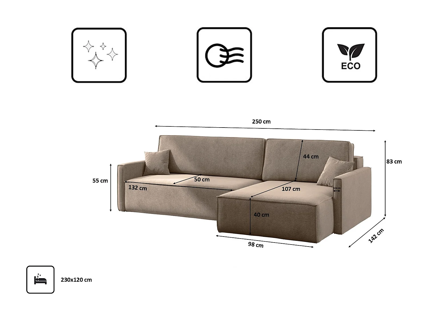 Schlafsofa Carlos L-Form, Ecksofa Mit Bettkasten Und Schlaffunktion Stoff Salvador Rechts Dunkelbeige