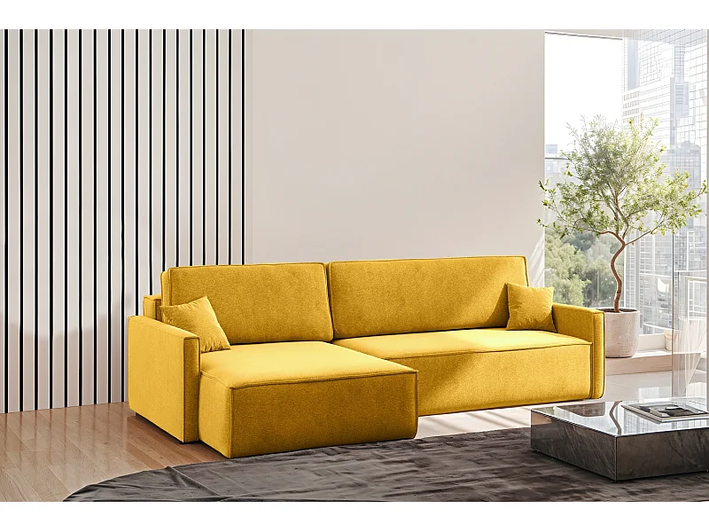 Schlafsofa Carlos L-Form, Ecksofa Mit Bettkasten Und Schlaffunktion Stoff Salvador Rechts Gelb