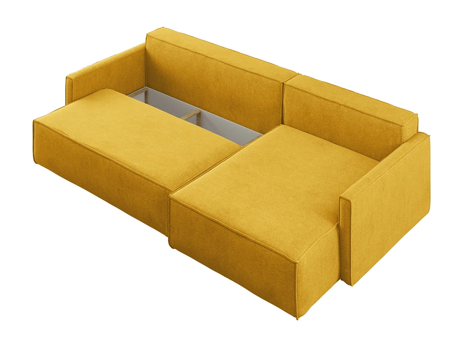 Canapé-lit en L Carlos, canapé d'angle avec coffre de lit et fonction couchage, tissu Salvador droit jaune