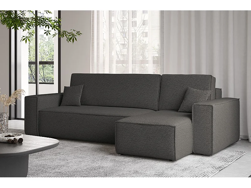 Ecksofa mit schlaffunktion und bettkasten, Ecksofa L-Form, Eckcouch L-Form BEST stoff Abriamo Graphit Rechts