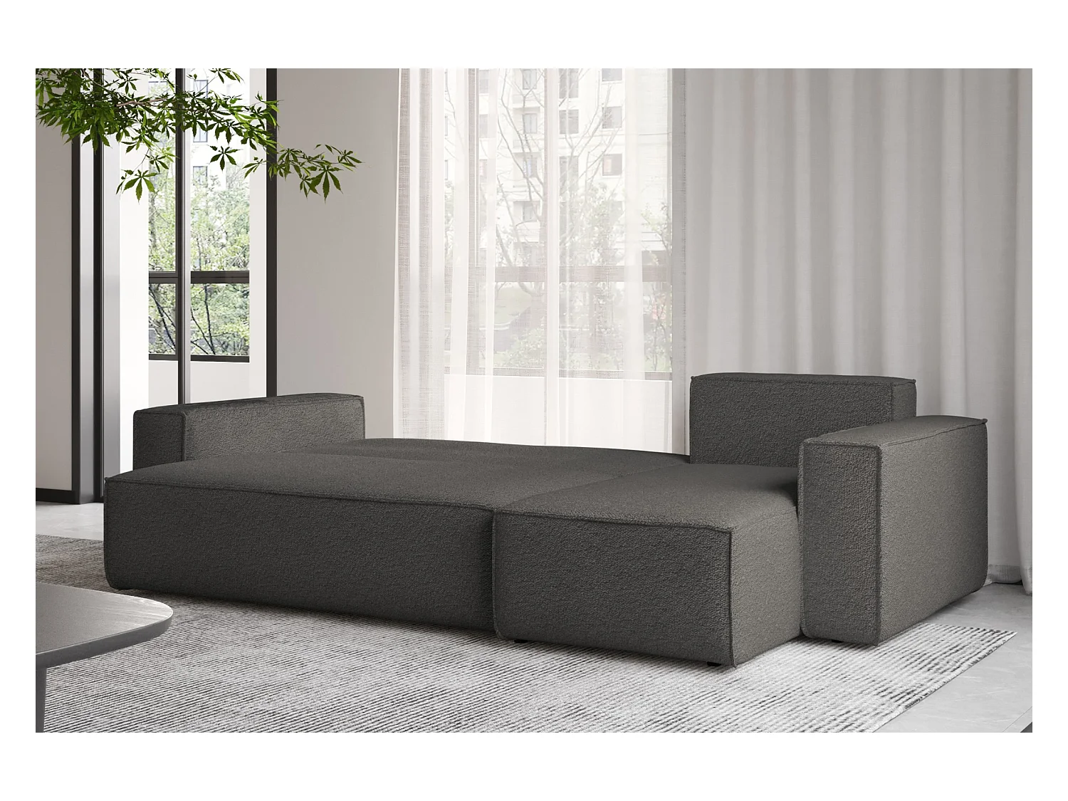 Ecksofa mit schlaffunktion und bettkasten, Ecksofa L-Form, Eckcouch L-Form BEST stoff Abriamo Graphit Rechts