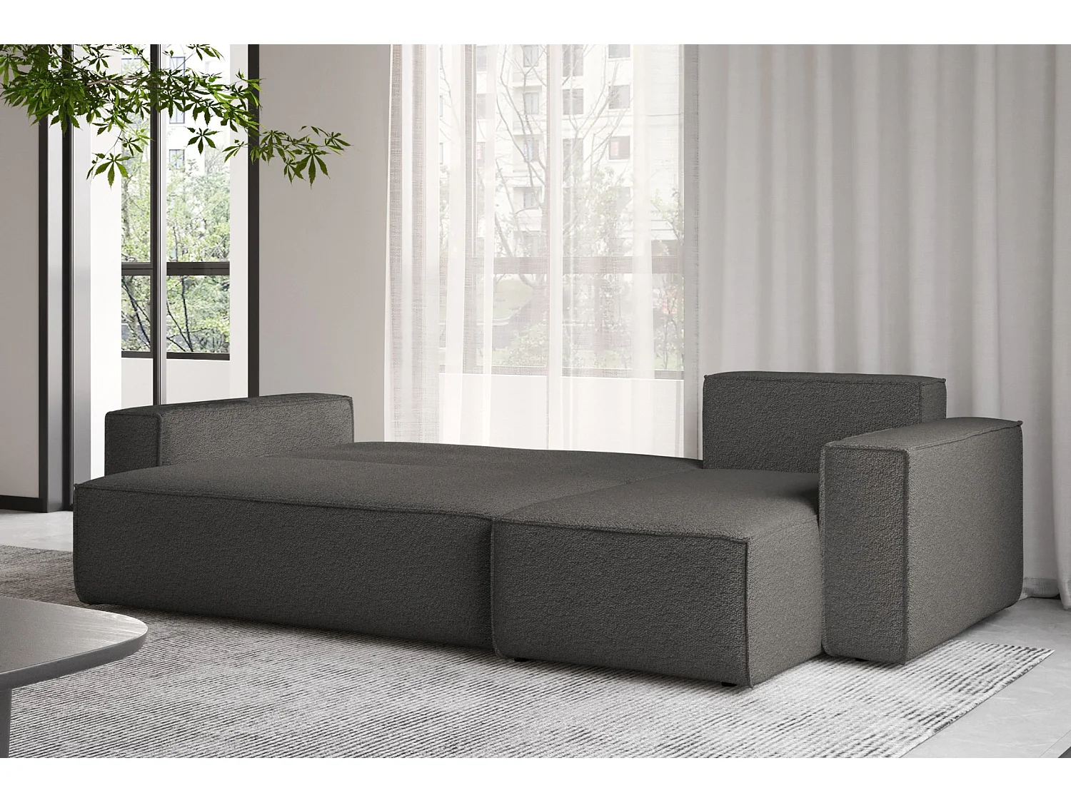 Ecksofa mit schlaffunktion und bettkasten, Ecksofa L-Form, Eckcouch L-Form BEST stoff Abriamo Graphit Rechts