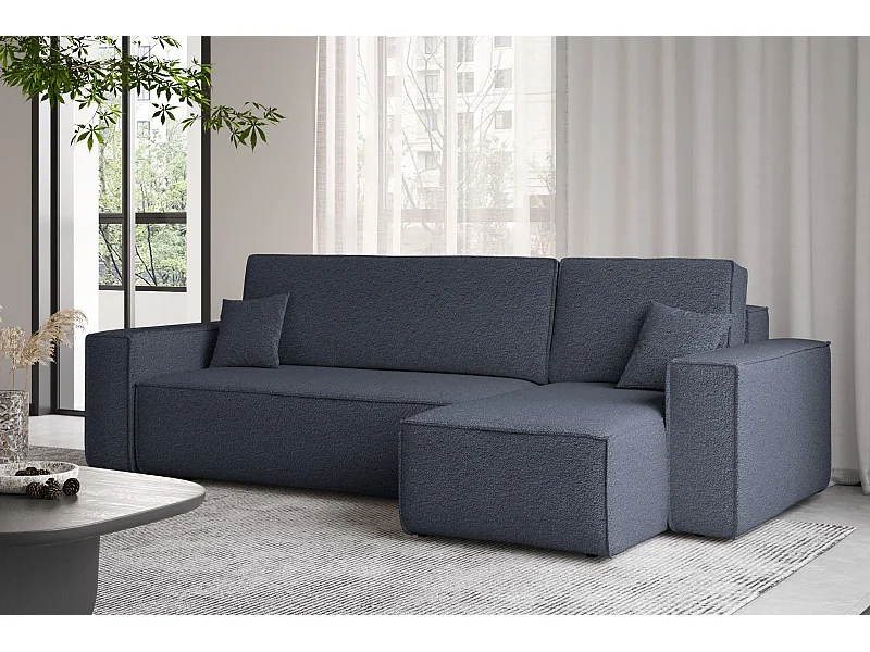 Ecksofa mit schlaffunktion und bettkasten, Ecksofa L-Form, Eckcouch L-Form BEST stoff Abriamo Dunkelblau Rechts
