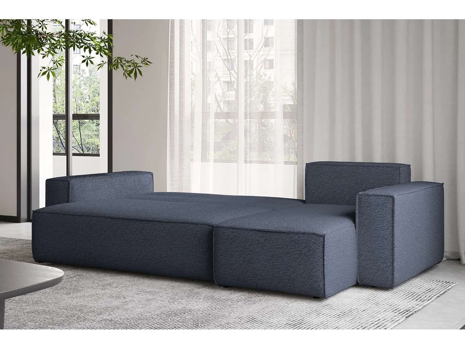 Ecksofa mit schlaffunktion und bettkasten, Ecksofa L-Form, Eckcouch L-Form BEST stoff Abriamo Dunkelblau Rechts