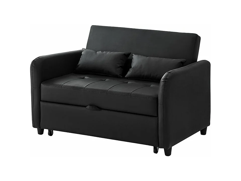 Multifunctionele tweepersoons slaapbank uitschuifbaar rugleuning in 3 standen verstelbaar waterafstotend PU-materiaal om te vormen tot bed antiek zwart