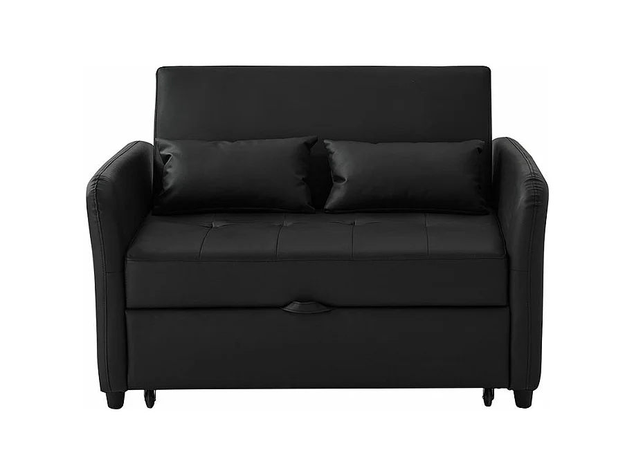 Multifunctionele tweepersoons slaapbank uitschuifbaar rugleuning in 3 standen verstelbaar waterafstotend PU-materiaal om te vormen tot bed antiek zwart