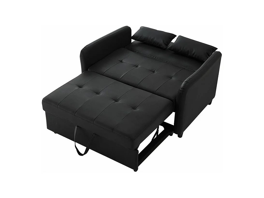 Multifunctionele tweepersoons slaapbank uitschuifbaar rugleuning in 3 standen verstelbaar waterafstotend PU-materiaal om te vormen tot bed antiek zwart