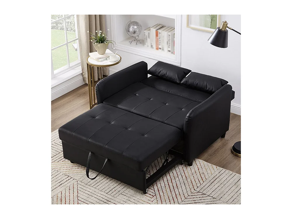 Multifunctionele tweepersoons slaapbank uitschuifbaar rugleuning in 3 standen verstelbaar waterafstotend PU-materiaal om te vormen tot bed antiek zwart