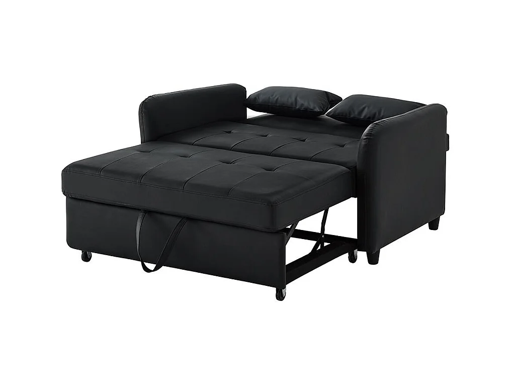 Multifunctionele tweepersoons slaapbank uitschuifbaar rugleuning in 3 standen verstelbaar waterafstotend PU-materiaal om te vormen tot bed antiek zwart