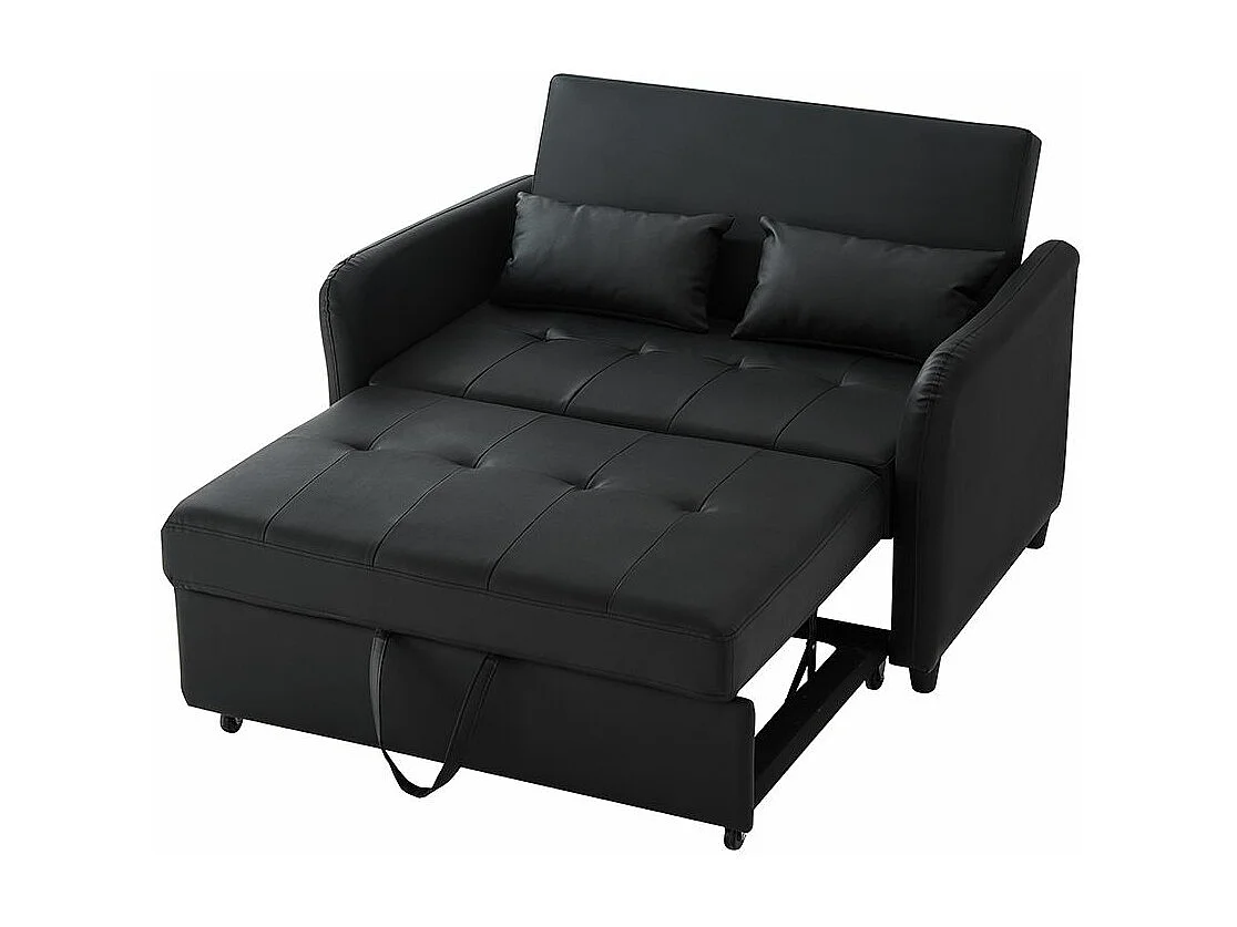 Canapé convertible multifonction deux places extensible dossier réglable 3 positions matière PU hydrofuge transformable en lit Noir antique