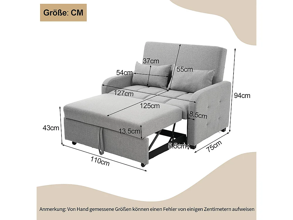 Comfortabele multifunctionele opklapbare slaapbank verstelbare rugleuning ideaal voor kleine appartementen en woningen antiekgrijs