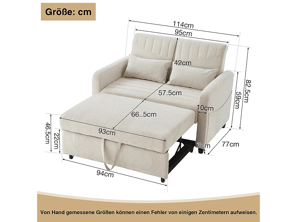 Tweepersoons slaapbank uitschuifbaar modern design rugleuning in 3 standen verstelbaar ademende katoen en linnen stof beige