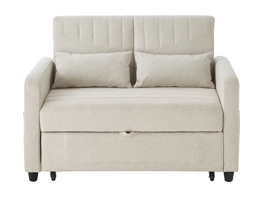 Tweepersoons slaapbank uitschuifbaar modern design rugleuning in 3 standen verstelbaar ademende katoen en linnen stof beige