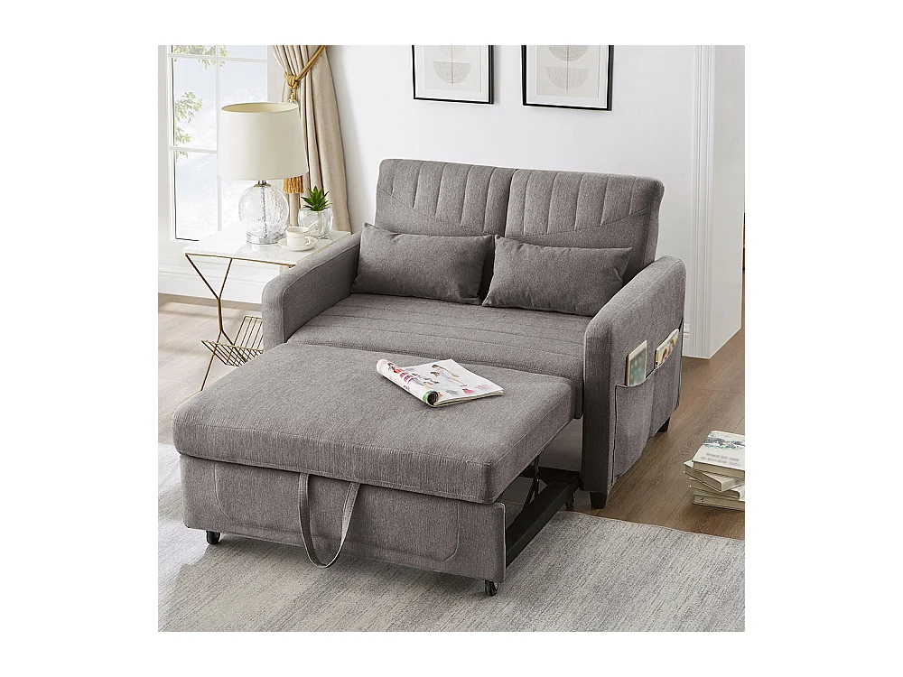 Moderne uitschuifbare tweezitsbank verstelbare rugleuning in 3 standen ademende katoen- en linnenstof grijs