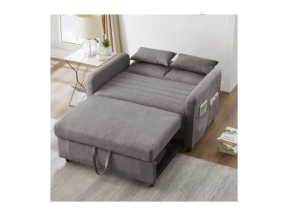 Moderne uitschuifbare tweezitsbank verstelbare rugleuning in 3 standen ademende katoen- en linnenstof grijs