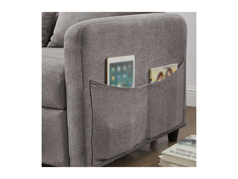 Moderne uitschuifbare tweezitsbank verstelbare rugleuning in 3 standen ademende katoen- en linnenstof grijs