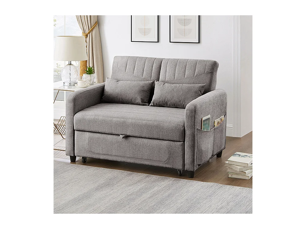 Canapé convertible deux places design extensible style moderne dossier réglable 3 positions tissu coton et lin respirant gris