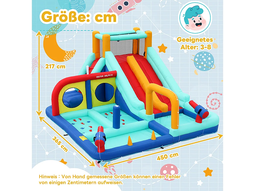 Château gonflable extérieur parc aquatique toboggan double mur escalade pistolet eau fontaine poteaux boxe bleu