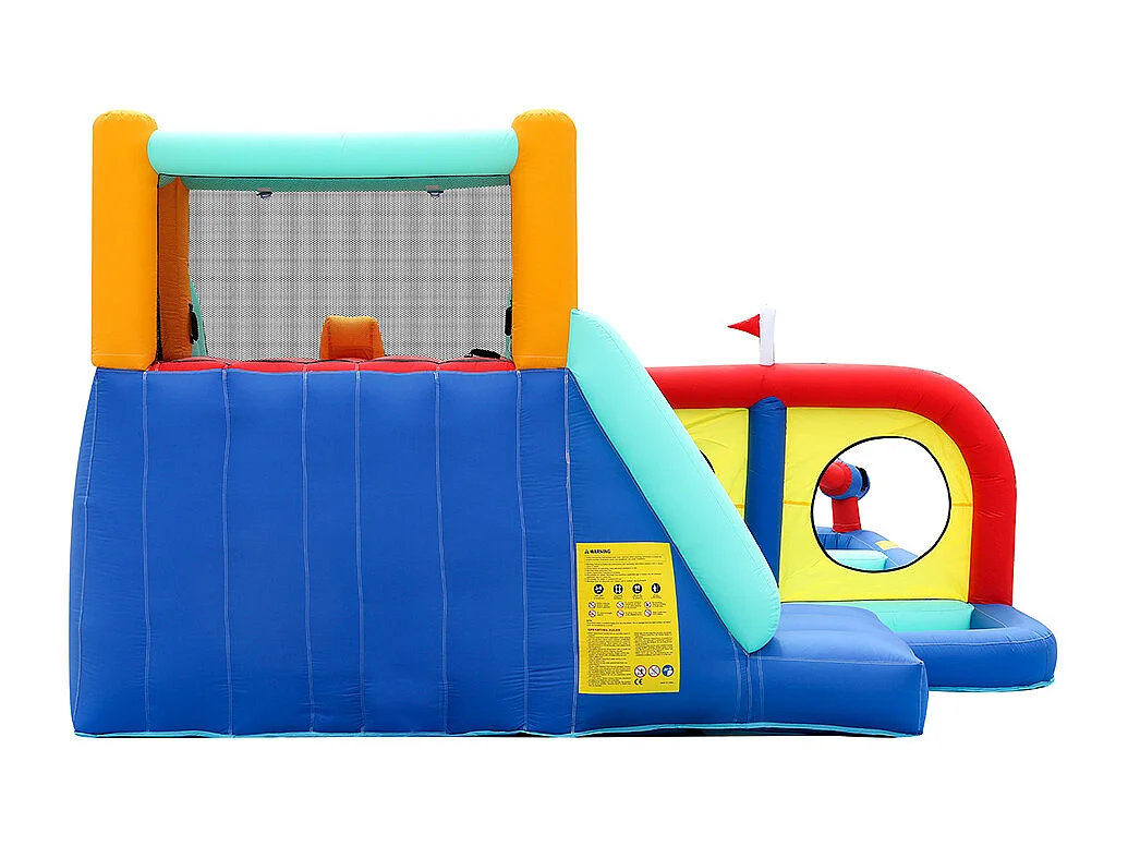 Château gonflable extérieur parc aquatique toboggan double mur escalade pistolet eau fontaine poteaux boxe bleu