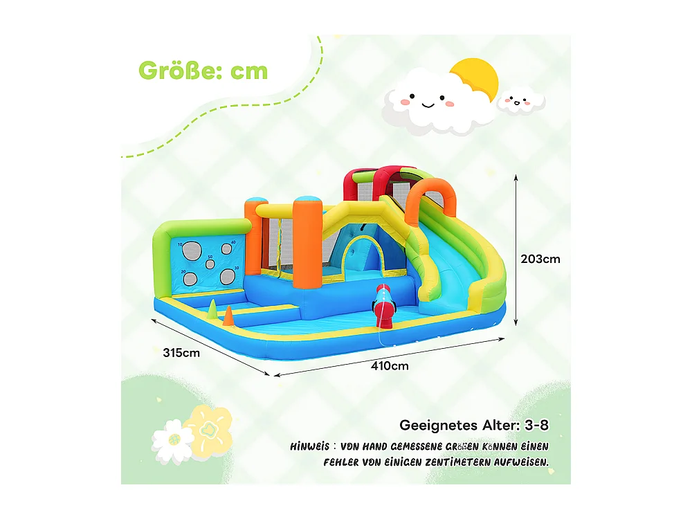 Château gonflable parc aquatique enfants toboggan trampoline mur lancer escalade panier basket soufflerie 450W bleu