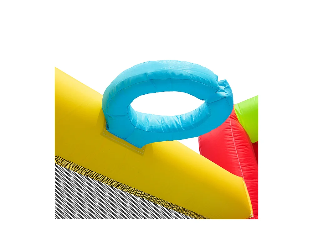 Château gonflable parc aquatique enfants toboggan trampoline mur lancer escalade panier basket soufflerie 450W bleu