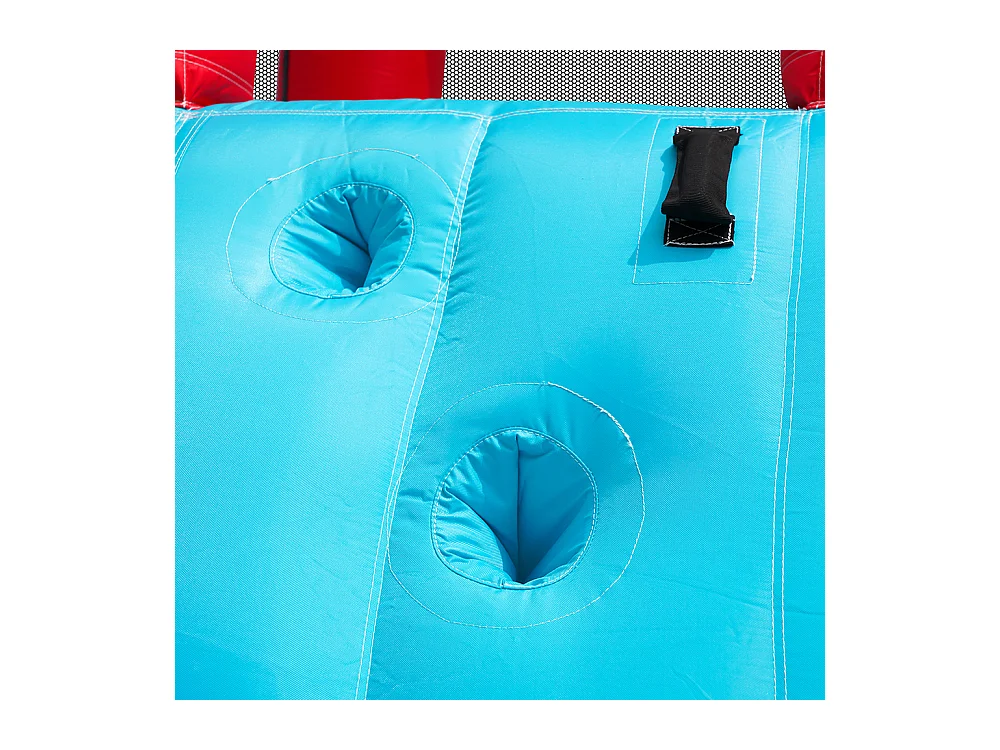 Château gonflable parc aquatique enfants toboggan trampoline mur lancer escalade panier basket soufflerie 450W bleu