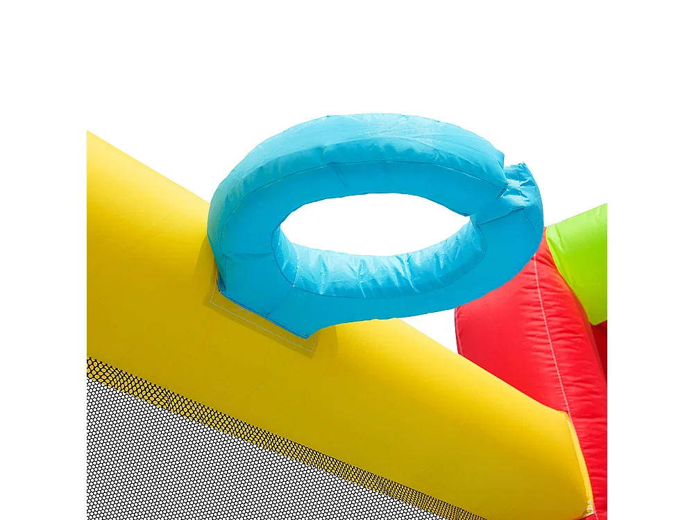 Château gonflable parc aquatique enfants toboggan trampoline mur lancer escalade panier basket soufflerie 450W bleu