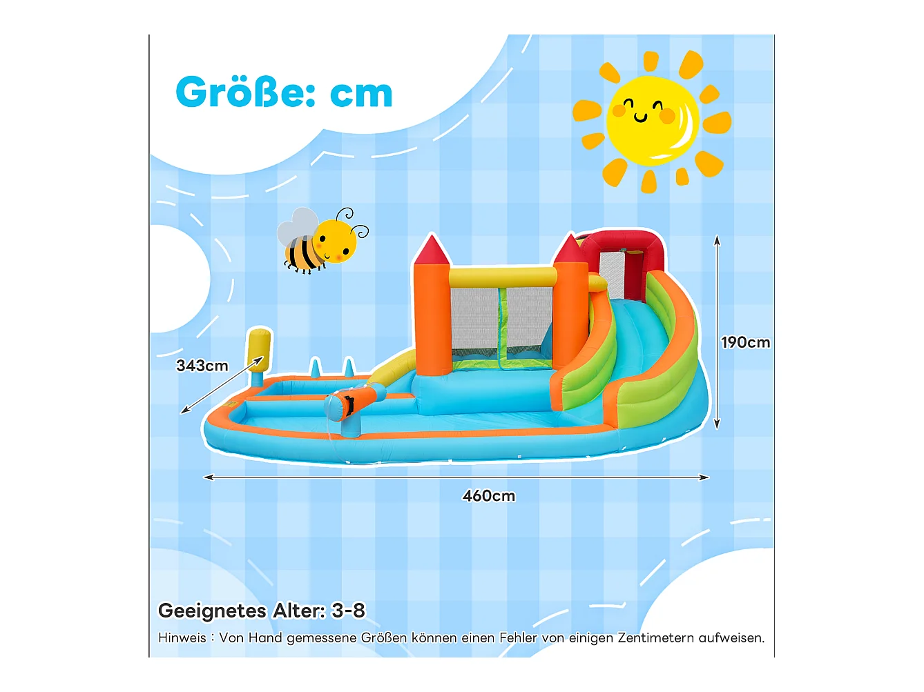 Château gonflable aquatique toboggan trampoline panier basket pistolets eau double piscine usage sec humide orange
