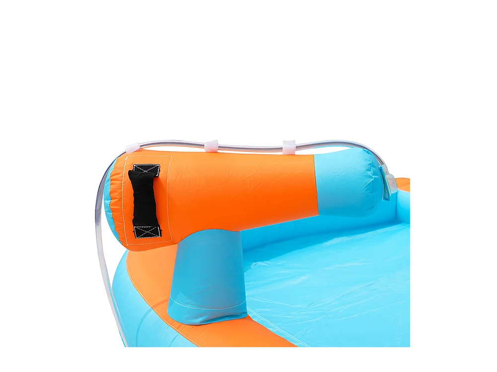 Château gonflable aquatique toboggan trampoline panier basket pistolets eau double piscine usage sec humide orange