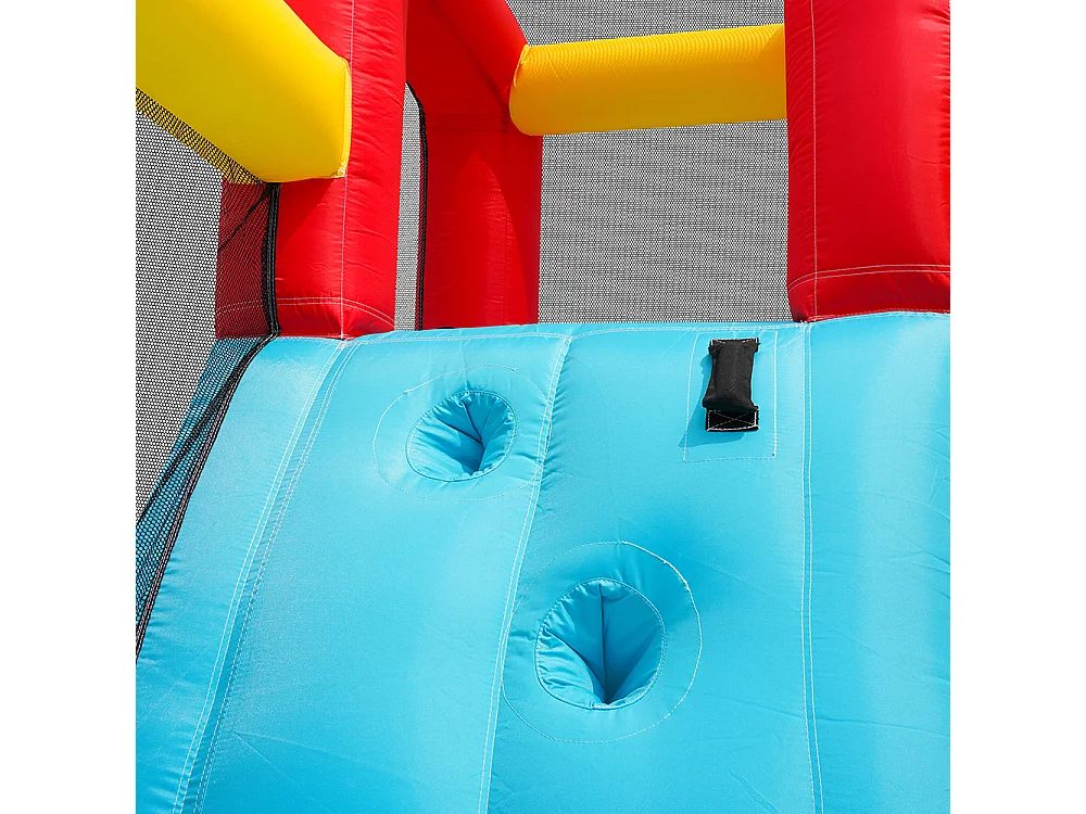 Château gonflable aquatique toboggan trampoline panier basket pistolets eau double piscine usage sec humide orange