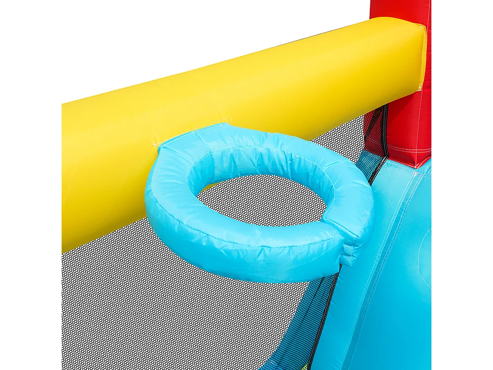 Château gonflable aquatique toboggan trampoline panier basket pistolets eau double piscine usage sec humide orange