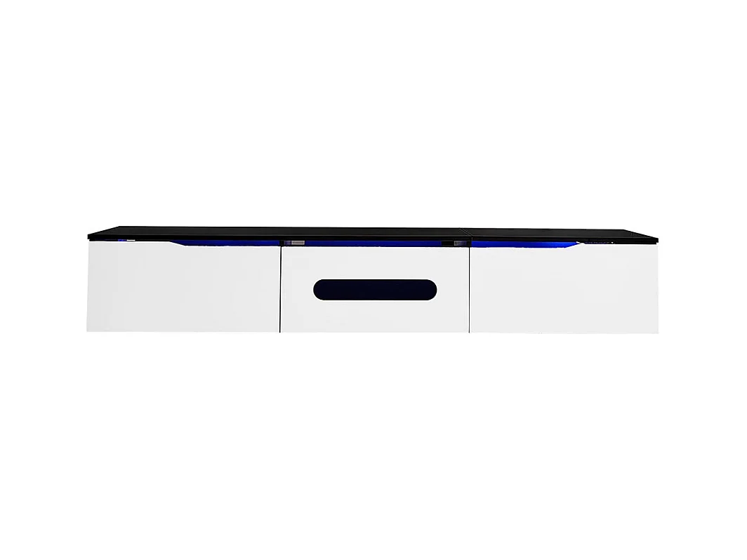 TV-meubel met glanzend oppervlak lengte 180 cm met LED-verlichting in 16 kleuren wandbevestiging zwart en wit