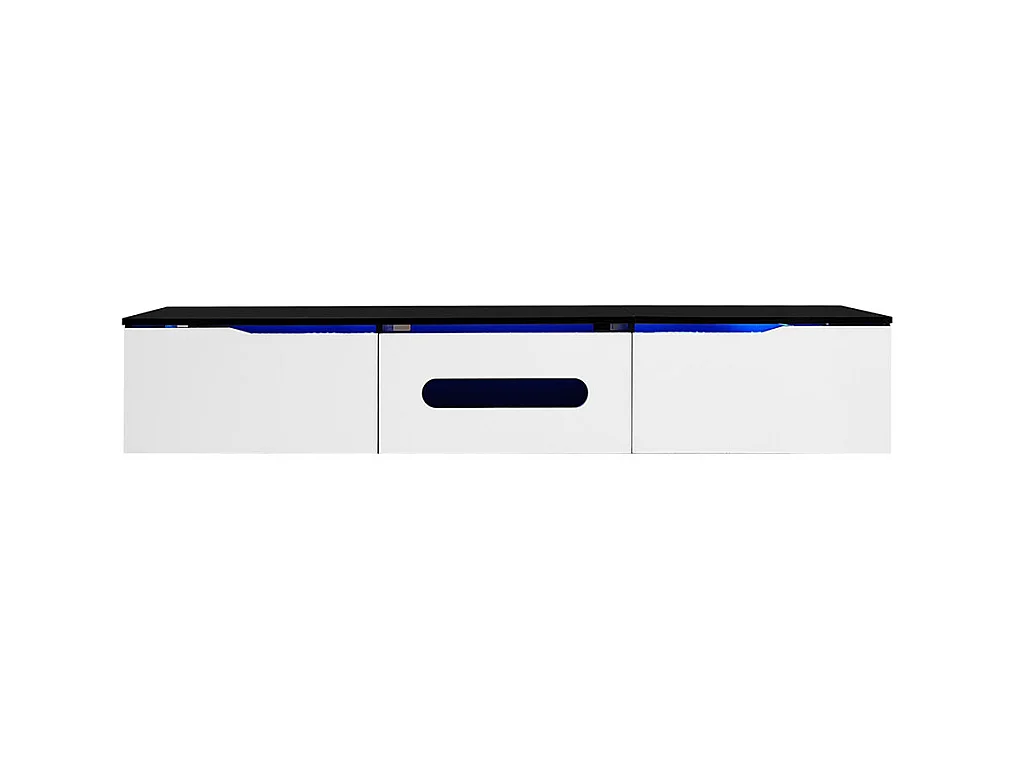 TV-meubel met glanzend oppervlak lengte 180 cm met LED-verlichting in 16 kleuren wandbevestiging zwart en wit