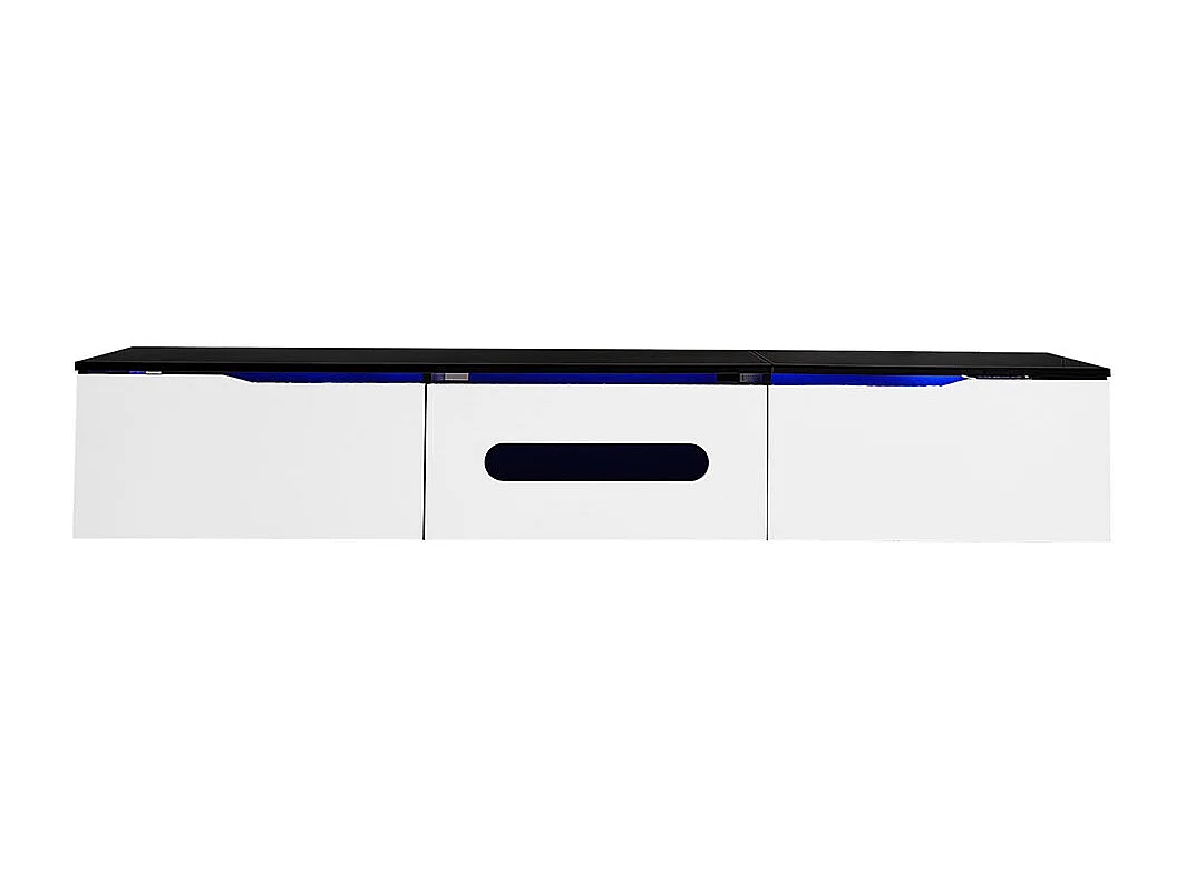 TV-meubel met glanzend oppervlak lengte 180 cm met LED-verlichting in 16 kleuren wandbevestiging zwart en wit