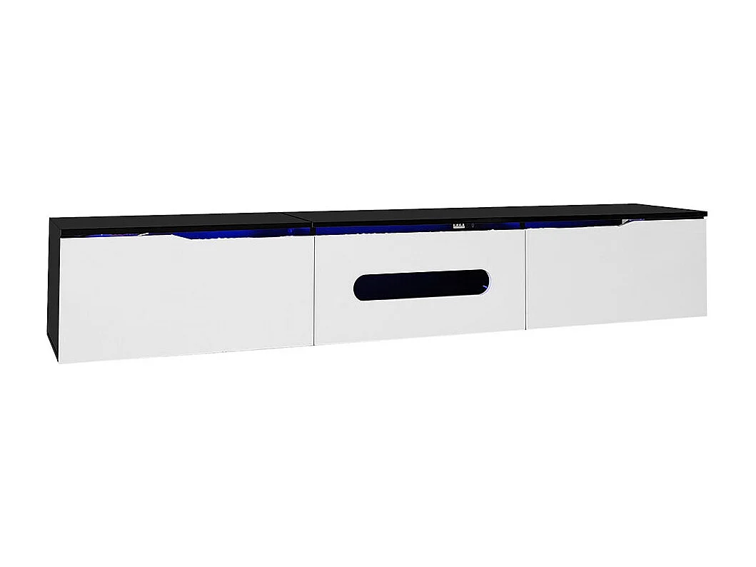TV-meubel met glanzend oppervlak lengte 180 cm met LED-verlichting in 16 kleuren wandbevestiging zwart en wit