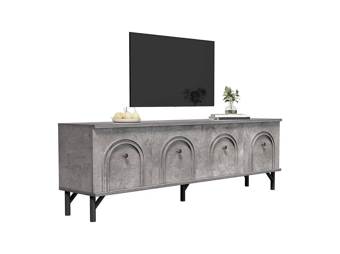 Meuble TV moderne 4 portes design élégant avec charnières à fermeture douce gris