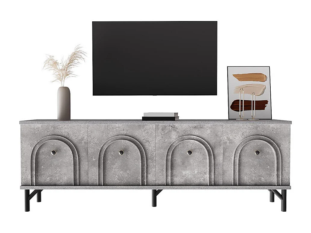 Meuble TV moderne 4 portes design élégant avec charnières à fermeture douce gris