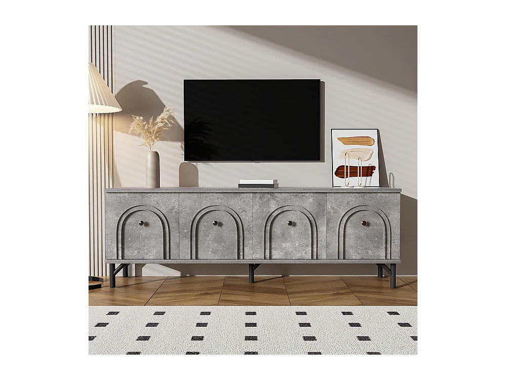 Meuble TV moderne 4 portes design élégant avec charnières à fermeture douce gris