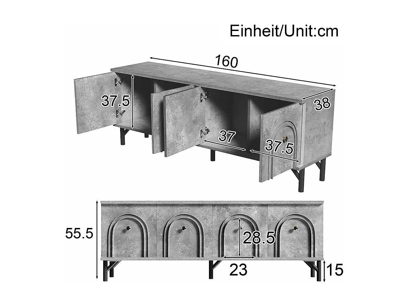 Moderne tv-meubel met 4 deuren elegant design met softclose-scharnieren grijs