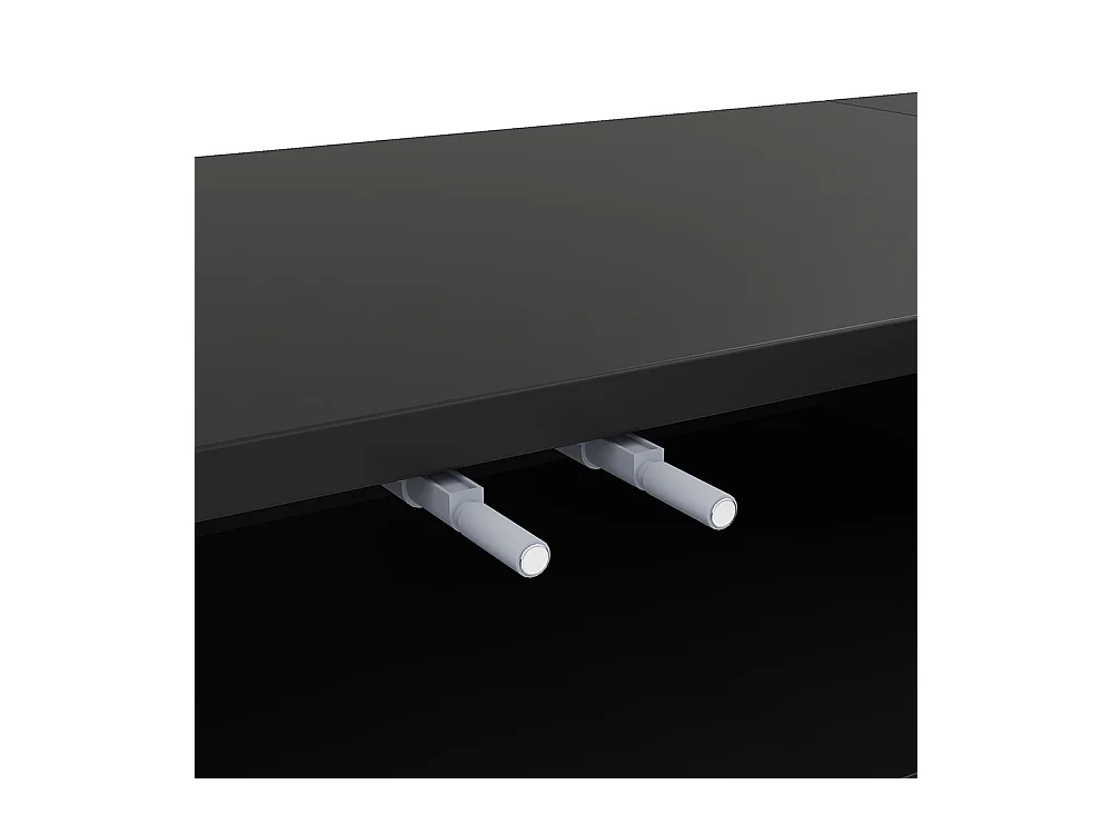 Meuble TV bas avec portes structurées ornements dorés pieds ronds dorés étagères intégrées ouverture par pression noir