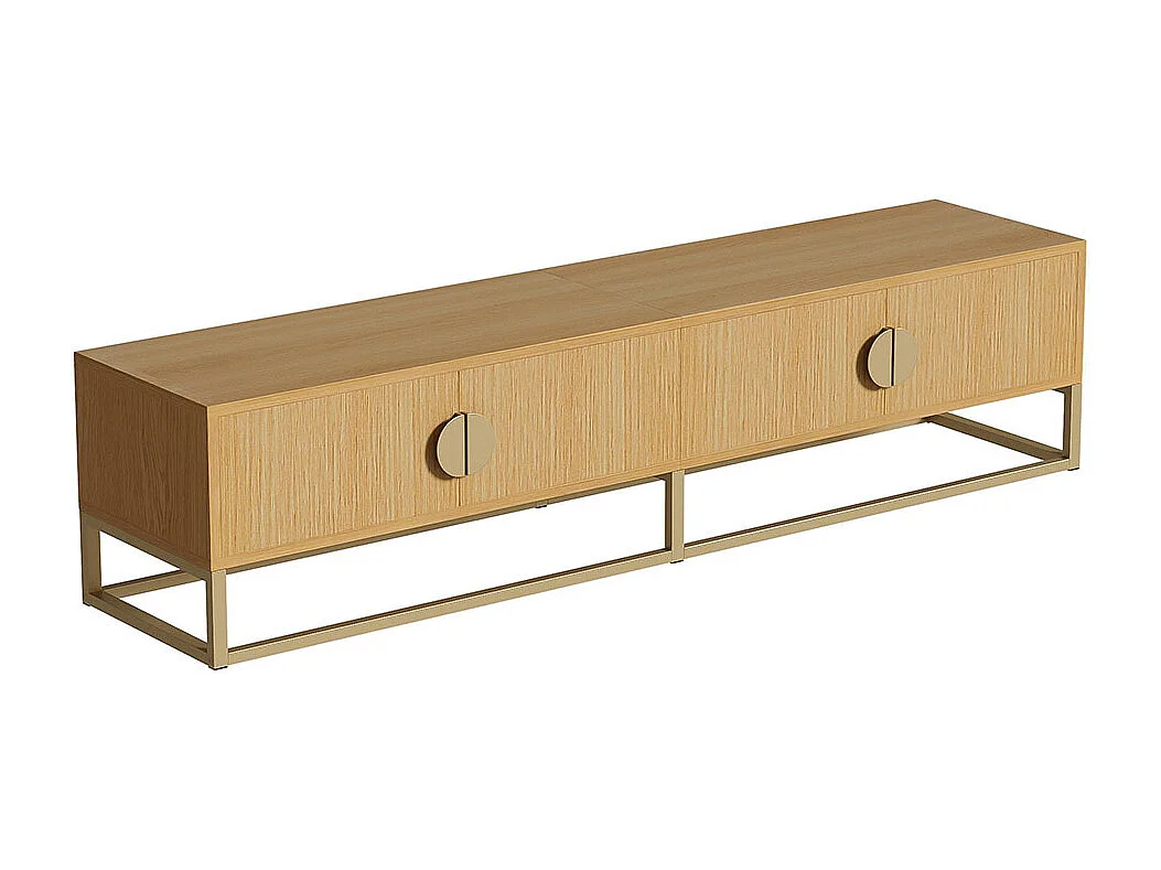 TV-meubel met houtnerf modern eetkamermeubel met 4 deuren en halfronde handgrepen van hout