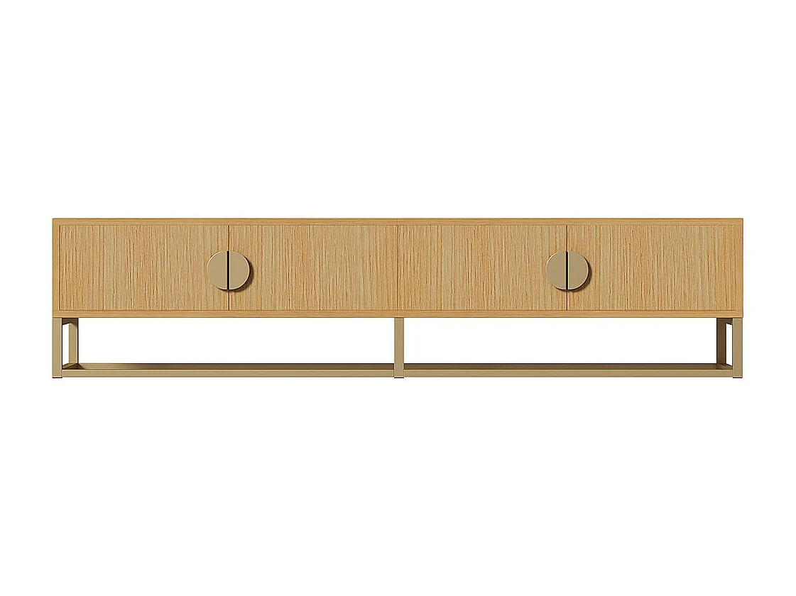 TV-meubel met houtnerf modern eetkamermeubel met 4 deuren en halfronde handgrepen van hout