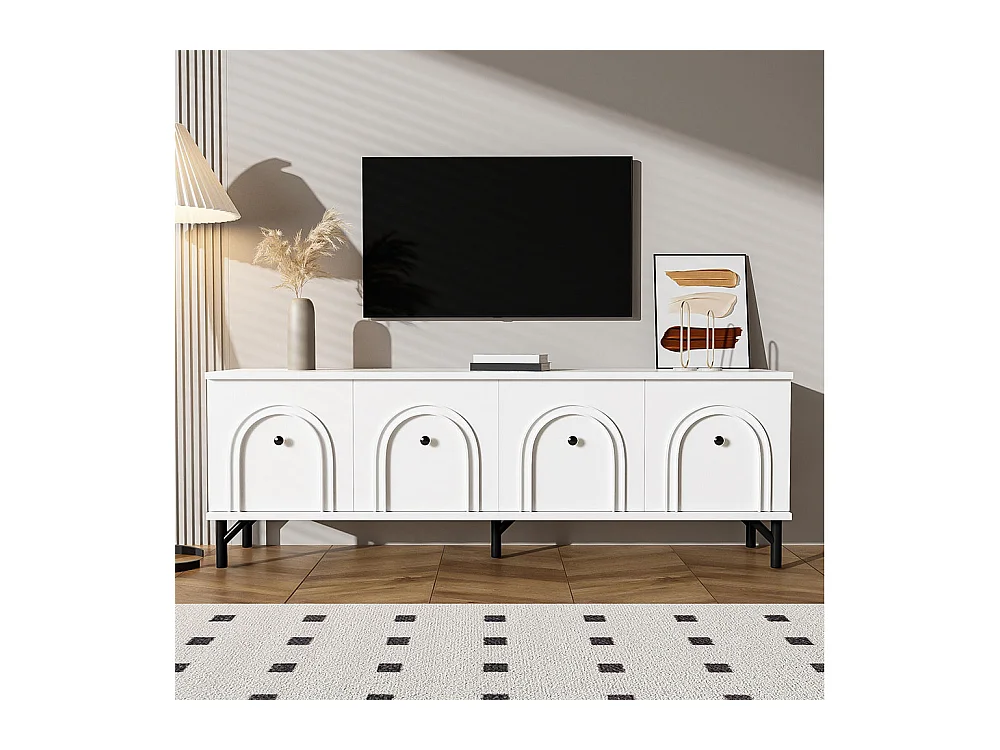 Meuble TV moderne 4 portes design élégant avec charnières à fermeture douce blanc