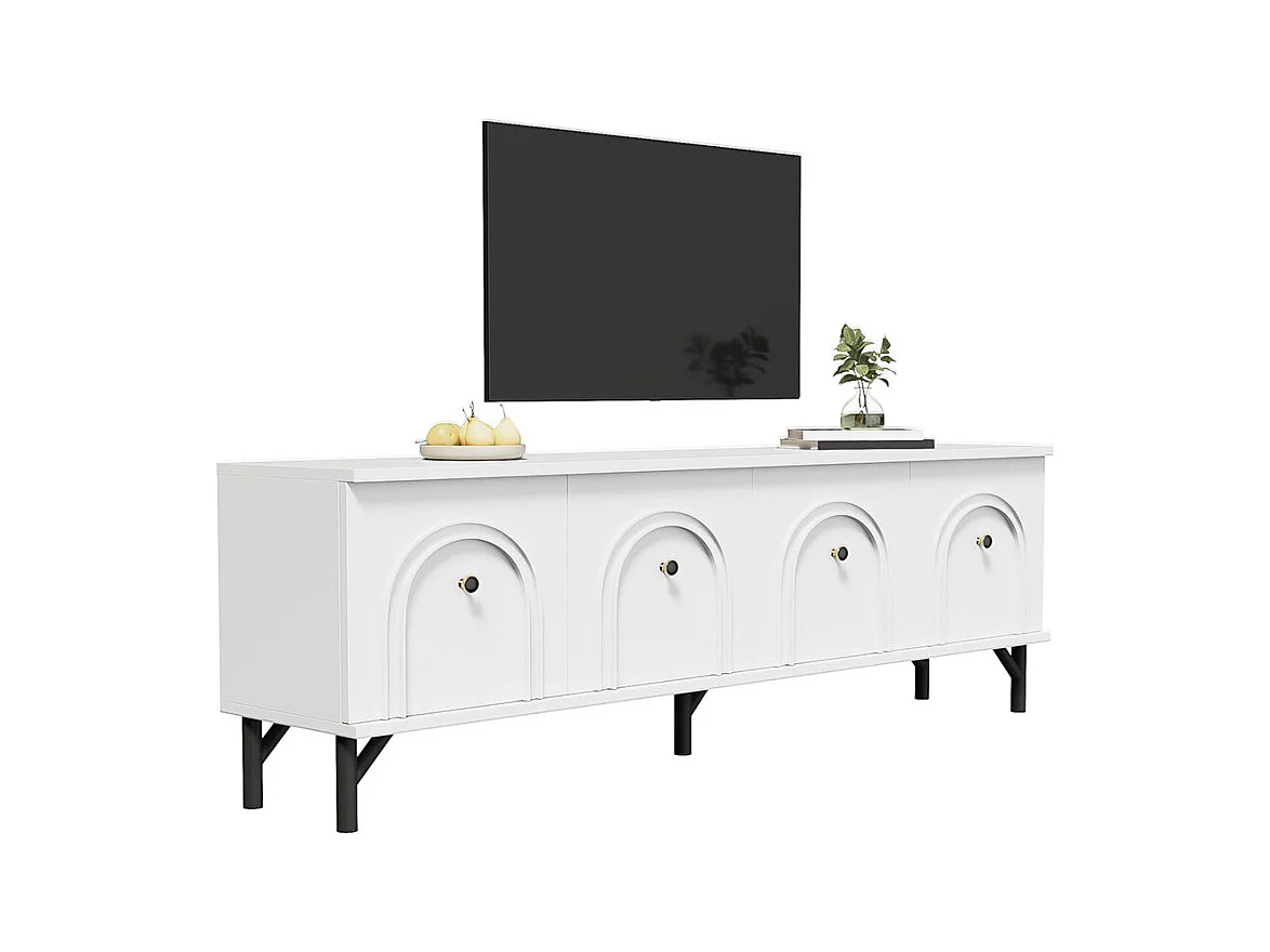 Meuble TV moderne 4 portes design élégant avec charnières à fermeture douce blanc