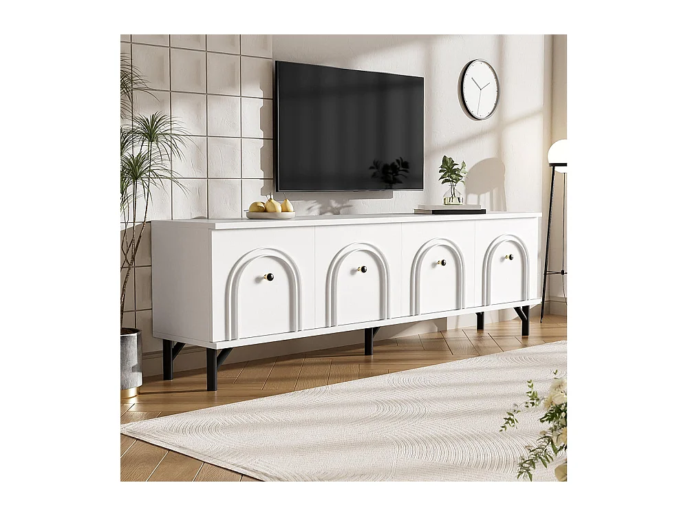 Meuble TV moderne 4 portes design élégant avec charnières à fermeture douce blanc