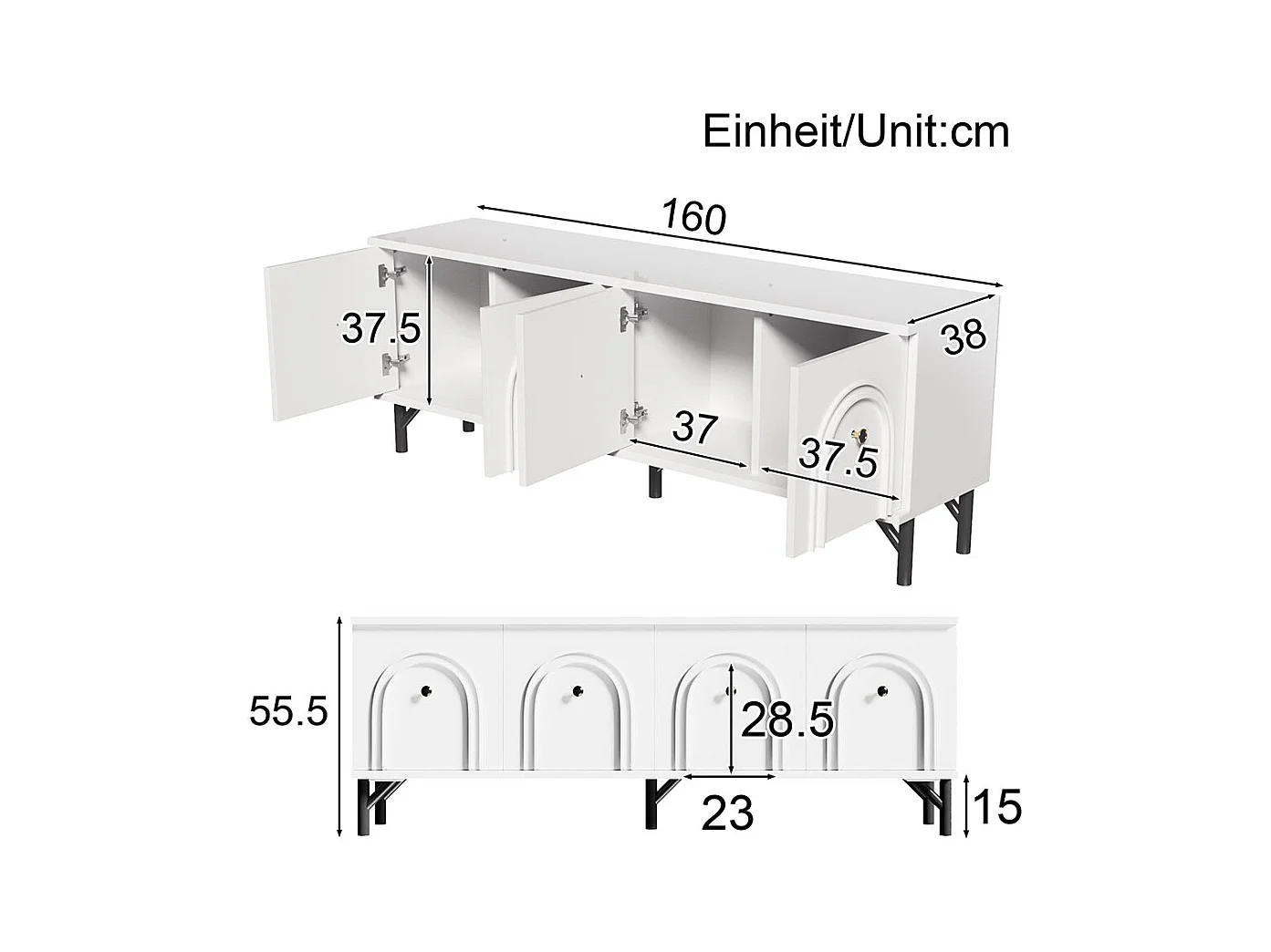 Meuble TV moderne 4 portes design élégant avec charnières à fermeture douce blanc