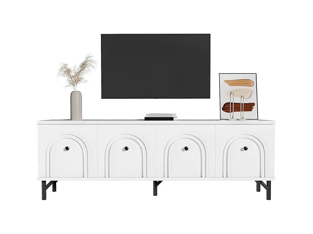 Meuble TV moderne 4 portes design élégant avec charnières à fermeture douce blanc
