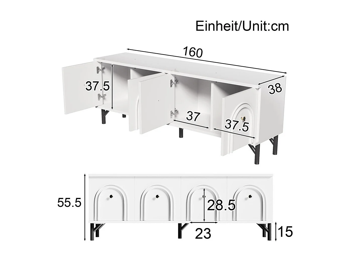 Moderne tv-meubel met 4 deuren elegant design met softclose-scharnieren wit